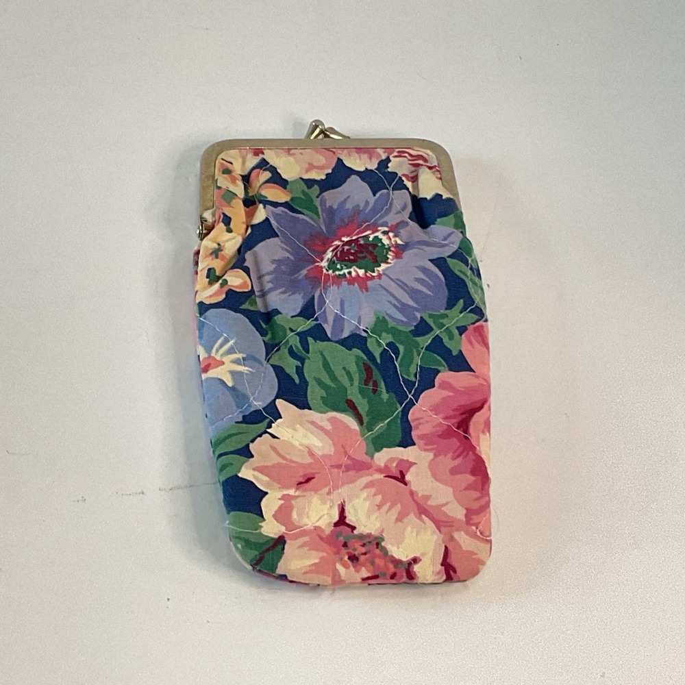 Vintage Quilted Floral Eyeglass Case Kiss Lock Clasp Pouch Pink Blue Purple